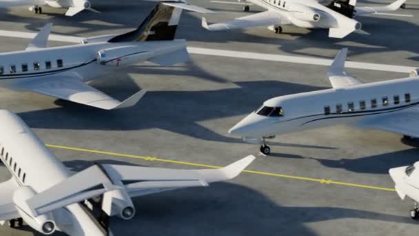Бесшовный Цикл Анимации Белых Реактивных Самолетов Аэропорту Вид Воздуха Аэродром — стоковое видео