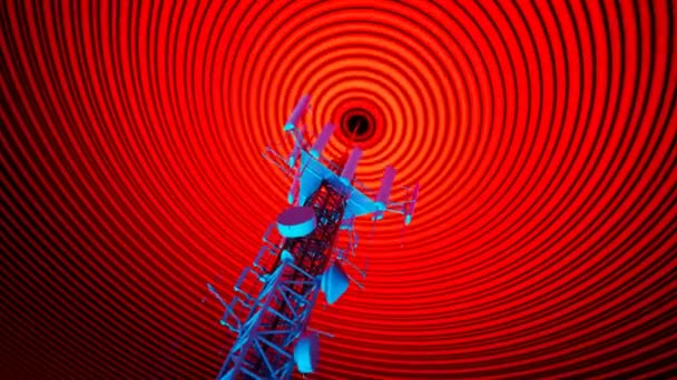 手机塔发出5G信号 图象显示天线传送电磁波 第五代手机 现代通信技术 全球无线标准 新的蜂窝网络 — 图库视频影像