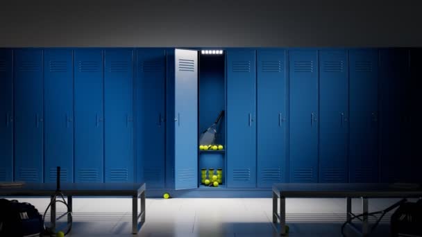 Bom Interior Vestiário Escola Camarim Masculino Com Armários Metal Azul — Vídeo de Stock