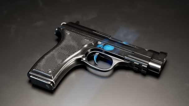 Pistola Negra Con Huellas Visibles Bajo Luz Identificación Biométrica Rayos — Vídeo de stock