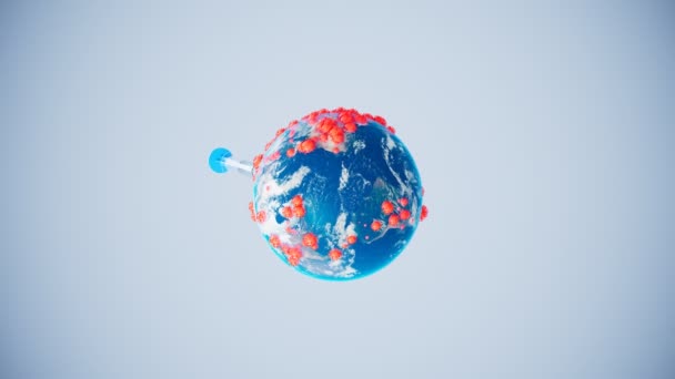 Terra Com Células Vírus Vermelho Multiplicando Covid Espalhando Pelo Globo — Vídeo de Stock