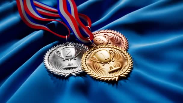 Set Emas Perak Dan Medali Coklat Untuk Pemenang Tiga Hadiah — Stok Video