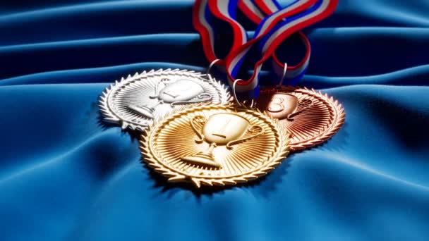 Set Van Gouden Zilveren Bruine Medailles Voor Winnaars Eerste Drie — Stockvideo