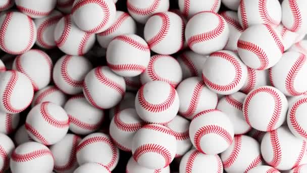 许多红色接缝的白色棒球的头像 一套专业的运动球 柔和的光 联盟比赛的装备 在比赛的中间 无缝线圈 — 图库视频影像