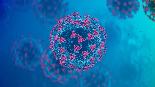 病気を引き起こす生物の内部の複数のウイルスのアニメーション 液体中のコロナウイルス細胞 青い背景にある多くの病原体や粒子 感染プロセス インフルエンザ Sars Covid エピデミック — ストック動画