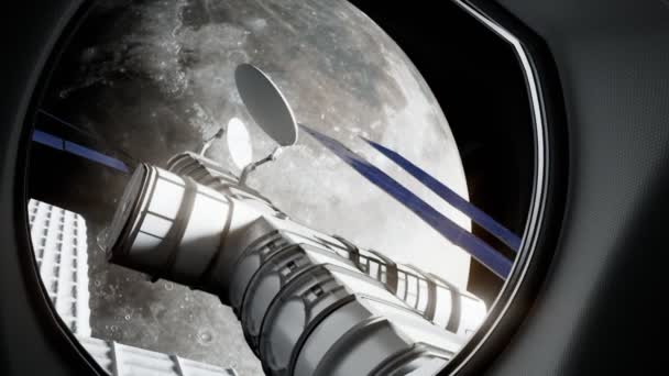 Krásný Výhled Měsíc Zevnitř Vesmírné Stanice Vnitřek Vesmírné Lodi Kamera — Stock video