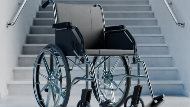 Záběry Prázdného Invalidního Vozíku Vedle Širokých Schodů Pojetí Zdravotních Problémů — Stock video