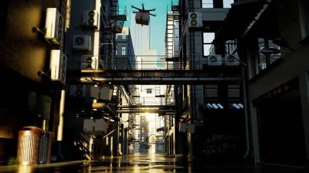 Hexacopter 드론은 고객에게 패키지를 제공합니다 도시의 스테이렛 시스템 미래의 기술입니다 — 비디오