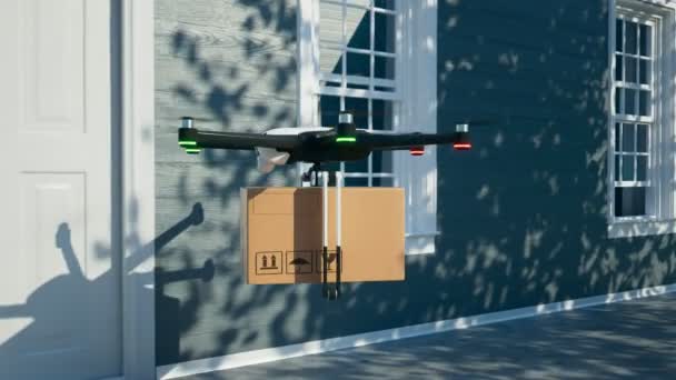 Hexacopter无人机直接向客户发送带有保护膜的定单包 全自动无人系统 未来的技术 高效和创新的交付程序 — 图库视频影像