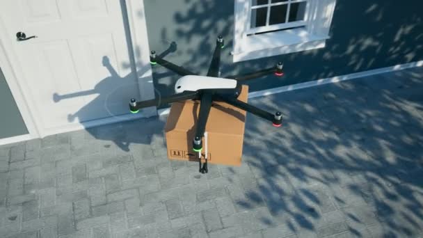 Dron Hexacopter Dostarczający Zamówione Paczki Maskami Ochronnymi Bezpośrednio Klienta Pełni — Wideo stockowe
