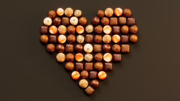 Deliciosos Pralinés Chocolate Forma Corazón Bonbones Dulces Decorados Con Glaseado — Vídeos de Stock