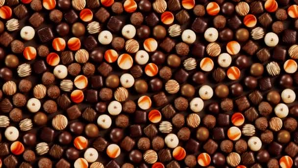 Surtido Deliciosos Pralinés Chocolate Bonbones Dulces Decorados Con Glaseado Chocolate — Vídeos de Stock