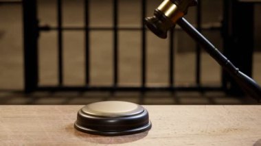 Animasyon, idam cezasının kovuşturma aşamalarını gösteriyor. Tahta bir tokmak yuvarlak bloğa çarpar ve elektrikli sandalye belirir. Adalet, yargı, ceza, suçluluk, karar, suç