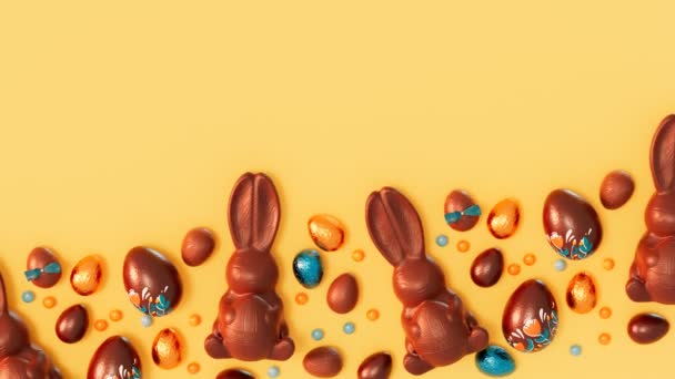 Set Van Schattige Chocolade Paashaas Eieren Loopbare Animatie Van Schattige — Stockvideo