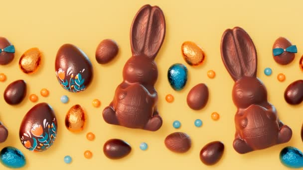 Sada Rozkošných Čokoládových Velikonočních Zajíčků Vajec Loopable Animace Roztomilé Lahodné — Stock video