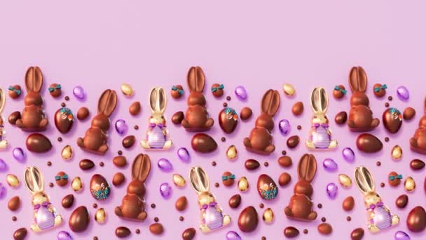 Zestaw Uroczych Czekoladowych Króliczków Wielkanocnych Jajek Loopable Animacji Słodkie Pyszne — Wideo stockowe