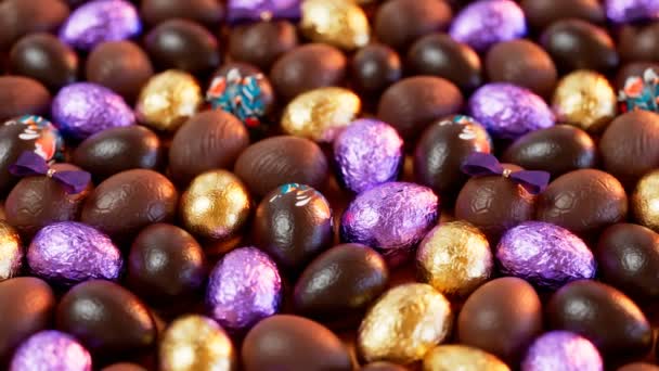 Rozkošná Sada Čokoládových Velikonočních Vajec Smyčková Animace Roztomilých Lahodných Třpytivých — Stock video