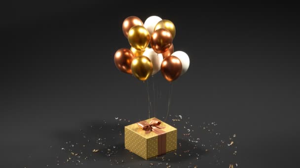 Cadeau Brillant Attaché Tas Ballons Brillants Avec Des Confettis Scintillants — Video