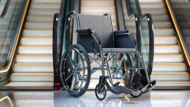 Nagranie Pustego Wózka Inwalidzkiego Obok Schodów Ruchomych Pojęcie Problemów Zdrowotnych — Wideo stockowe