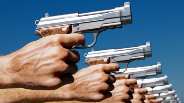 Seamless Looping Animation Guns Hands Ready Shoot Target Shiny Pistols — Stock Video