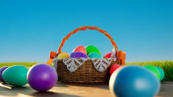 Traditionele Paasmand Vol Gekloonde Eieren Tijdens Voorjaarsviering Stapel Veelkleurige Decoratieve — Stockvideo