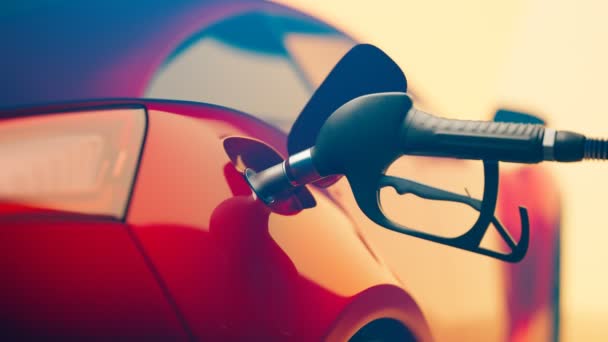 Benzin Istasyonunda Yakıt Ikmali Yapıyorum Kırmızı Bir Arabanın Yakıt Deposundaki — Stok video