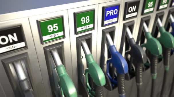 Benzin Istasyonundaki Çok Renkli Pompaların Kusursuz Döngülü Animasyonları Benzin Dizel — Stok video