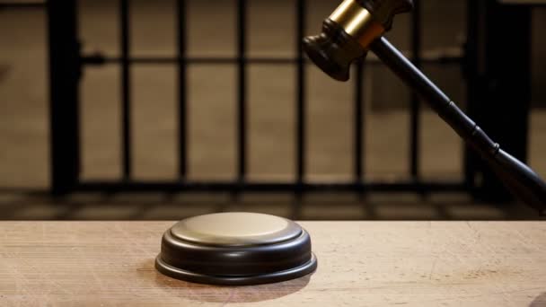 Animation Shows Stages Prosecution Death Penalty Wooden Gavel Hits Block — Stock Video