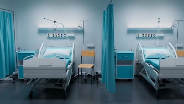Pętlowa Animacja Łóżek Medycznych Pokoju Szpitalu Kamera Porusza Się Wzdłuż — Wideo stockowe
