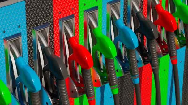 Benzin Istasyonundaki Çok Renkli Pompaların Kusursuz Döngülü Animasyonları Benzin Dizel — Stok video