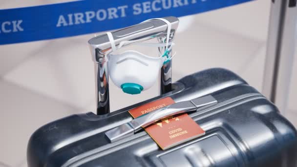 Βαλίτσα Ταξιδιού Διαβατήριο Ασυλίας Covid Προστατευτική Μάσκα Έννοια Του Ταξιδιού — Αρχείο Βίντεο