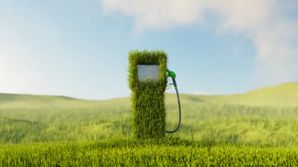 Bränslepump Med Ett Gaspumpsmunstycke Täckt Grönt Gräs Begreppet Miljövänliga Bränslen — Stockvideo