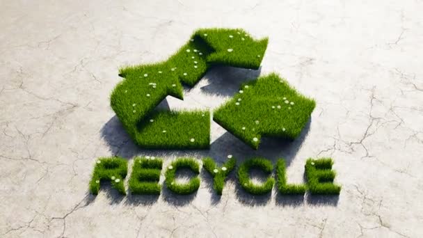 Grünes Gras Form Eines Recycling Symbols Eco Zeichen Mit Pfeilen — Stockvideo