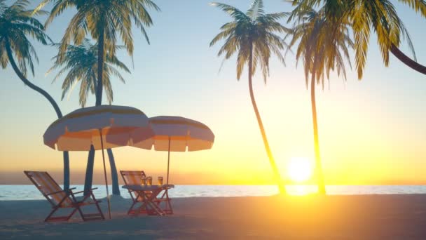 Λευκή Αμμουδιά Τροπική Παραλία Φοίνικες Και Ένα Όμορφο Ηλιοβασίλεμα Στο — Αρχείο Βίντεο