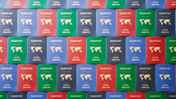 Set Covid19 Immunity Passports Concept Travelling Coronavirus Small Books Gold — Stock Video