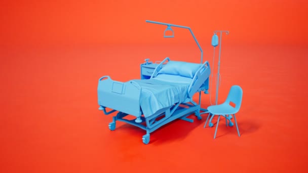 배경에서 파란색으로 간단한 사물함의 애니메이션 환자를 침대의 사람을 — 비디오