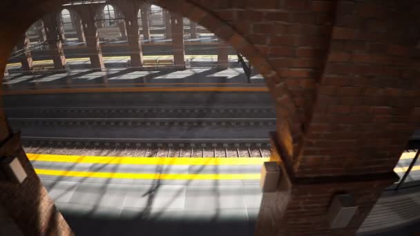 Sömlös Looping Animation Tomma Tågstationer Plattformar Kameran Rör Sig Längs — Stockvideo