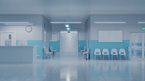 Nowoczesne Wnętrze Kliniki Salą Przyjęć Kamera Porusza Się Pustym Szpitalu — Wideo stockowe