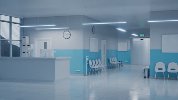 有收治室的现代内科诊所 摄像头沿着空荡荡的病房移动 医疗设备在明亮干净的房间里 为病人提供特别护理床 保健的概念 — 图库视频影像