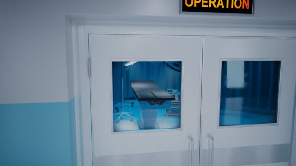 Bilderna Visar Dörren Till Operationssalen Sjukhuset Kameran Panorerar Fönstret Med — Stockvideo