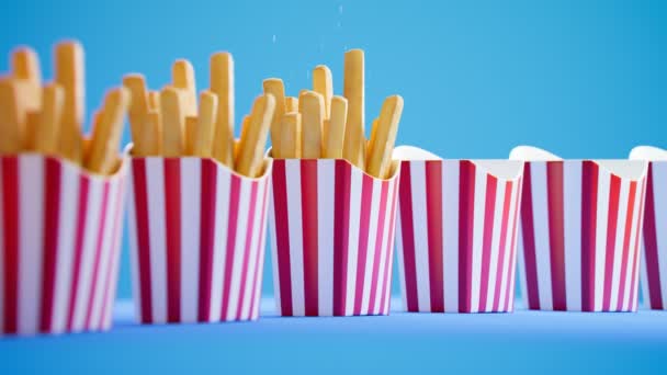 Bezproblémová Smyčka Animace Lahodnými Hranolky Modrém Pozadí Křupavé Slané Svačinky — Stock video