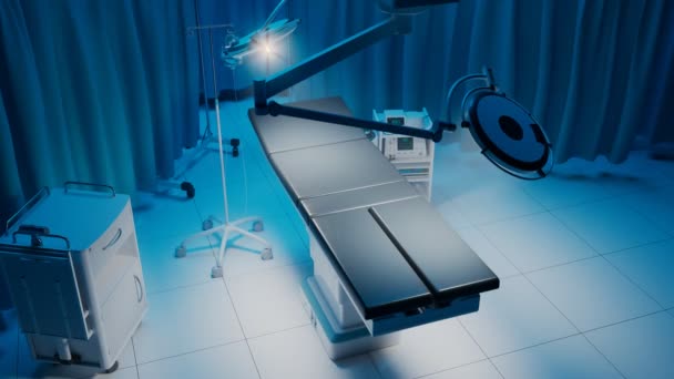 显示医院手术室的影像 现代手术室配备外科设备 手术台 医疗柜 救援车 操作套件 保健服务 — 图库视频影像