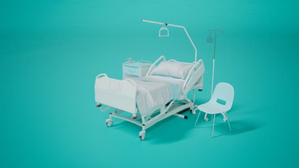 Simple Animation Lumineuse Lit Médical Chaise Casier Sur Fond Bleu — Video