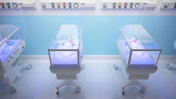 Naadloze Looping Animatie Van Incubators Met Baby Het Ziekenhuis Reddingsmiddelen — Stockvideo
