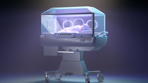 Sebuah Inkubator Rumah Sakit Dengan Bayi Sekarat Spesialis Profesional Peralatan — Stok Video