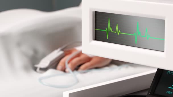 Egy Kórházi Beteg Haldoklik Pulzus Gyengül Közelíts Ember Kezére Szívritmus — Stock videók