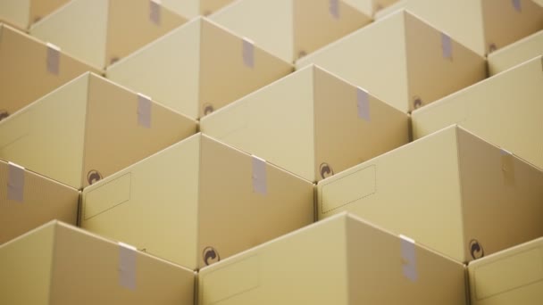 Pętla Animacji Ogromnych Stos Kartonowych Pudełek Dostawy Stos Brązowych Pudełek — Wideo stockowe