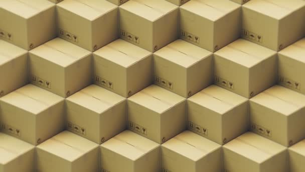 Smyčková Animace Obrovských Lepenkových Krabic Hromada Hnědých Kartonových Krabic Logistické — Stock video