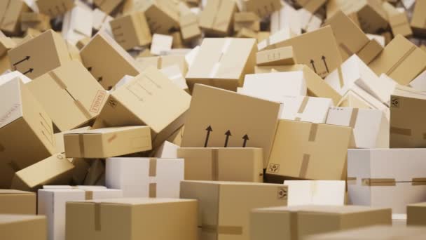 Devasa Karton Teslimat Kutularının Animasyonu Bir Yığın Kahverengi Karton Kutu — Stok video