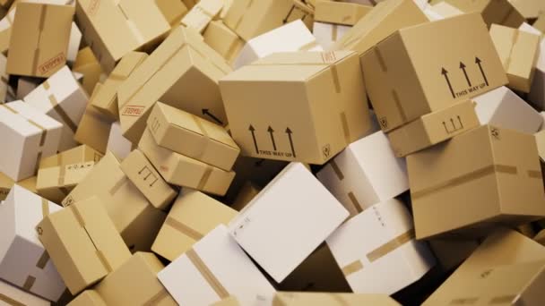 Looping Animation Huge Pile Cardboard Delivery Boxes Stack Brown Carton — Stock Video